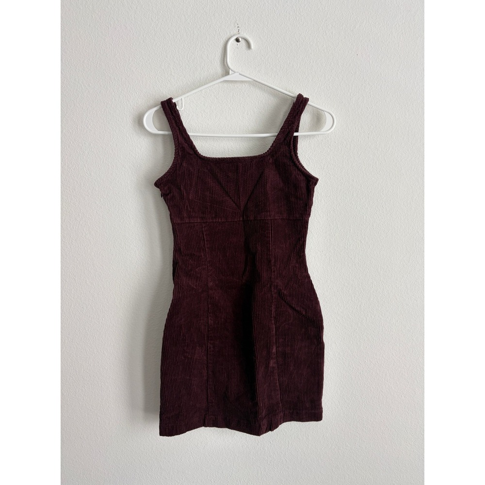 Forever 21 Burgundy Corduroy Mini Dress Square Neck Sleeveless Wine XS